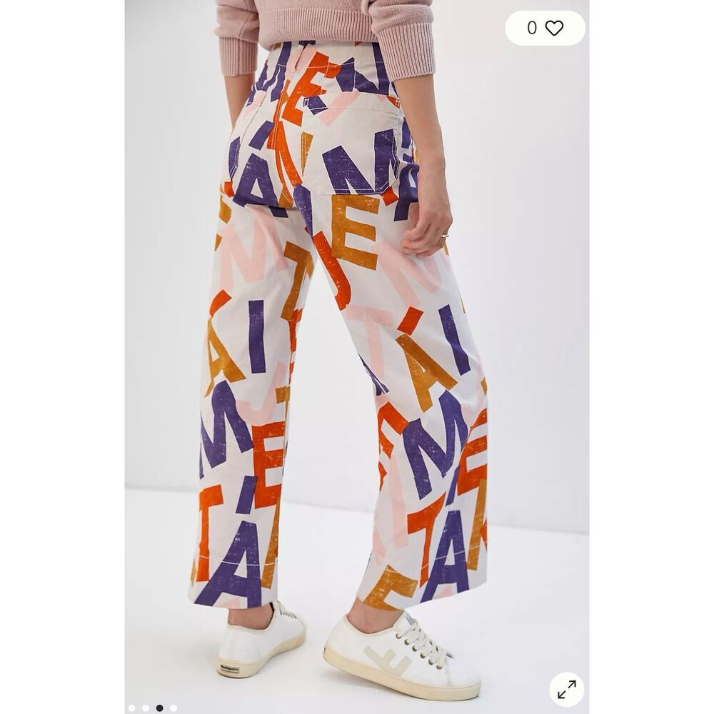Anthologie Maeve Colette 28 Tall Alphabet Print NWT Wide Leg Pants Teacher Style - Picture 5 of 10